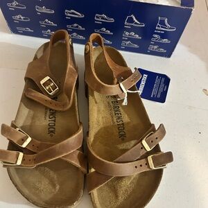 Birkenstock Cognac Leather Kumba Sandals Box Label
